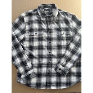 Lucky Brand Men’s Button Up Flannel Shirt Sz L Classic Fit Gray Plaid